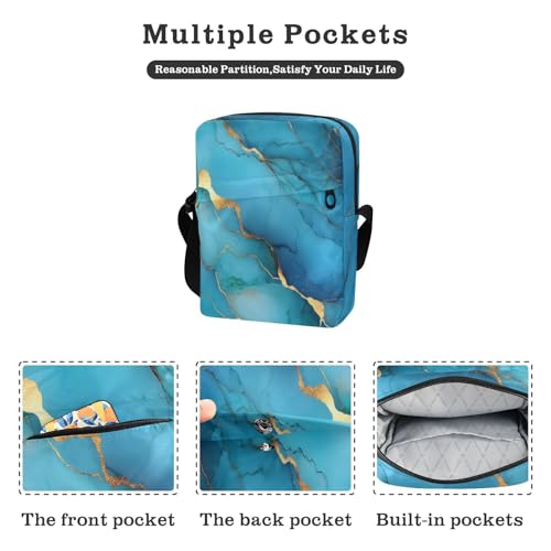 small messenger bag for women crossbody bag men Women's Purses Adjustable Strap for Casual Casual- Marble Turquoise Royal Blue2