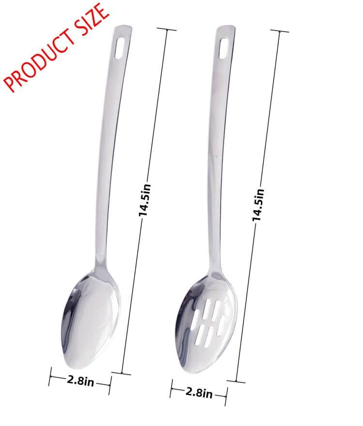 XIAOXGXF 14.5 INCHES Long Handle Stainless Steel Serving Spoon Slotted Spoons Cooking Spoon Kitchen Spoon(Set of 2) - Image 3