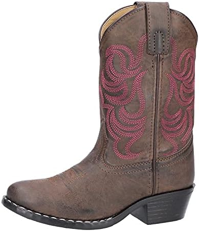 Smoky Mountain Girls Brown with Pink Stitch Monterey Western Cowboy Boots,11 M US Little Kid