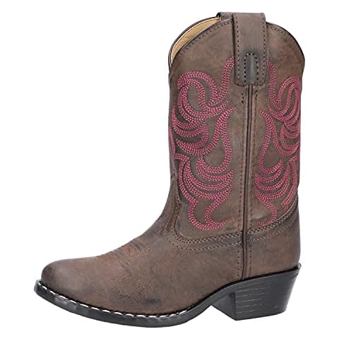 Botas de vaquero para niñas, color marrón con puntadas rosas Cover