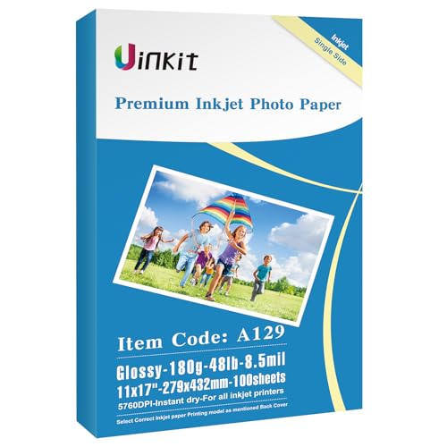 Uinkit 11x17 100 Sheets Photo Paper Glossy Inkjet 48lb Single Side Print Poster Playbill Obituary...