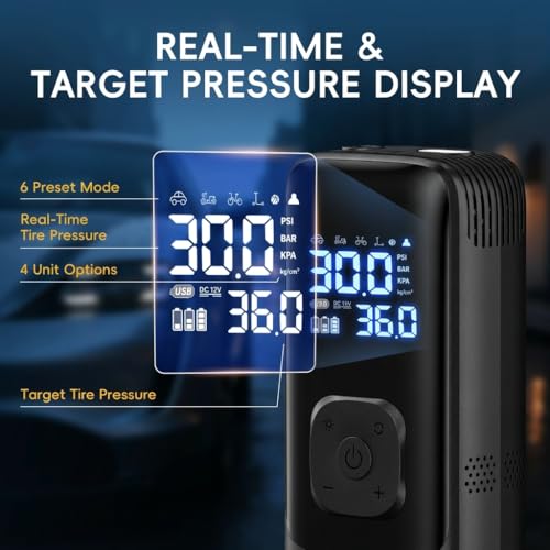 Image of Tire Inflator Portable Air Compressor - Cordless Air Compressor with Digital Gauge, LED Light, Power Bank & Auto-Shutoff Tire Air Pump for Car, Motorcycle & Bicycle Tires