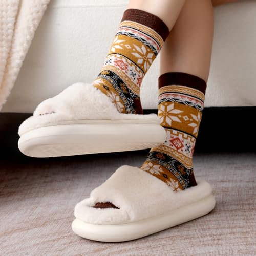 Image of Wool Socks for Women - Womens Wool Socks Winter Sock for men Warm Thick Knit Soft Vintage Casual Crew Sock