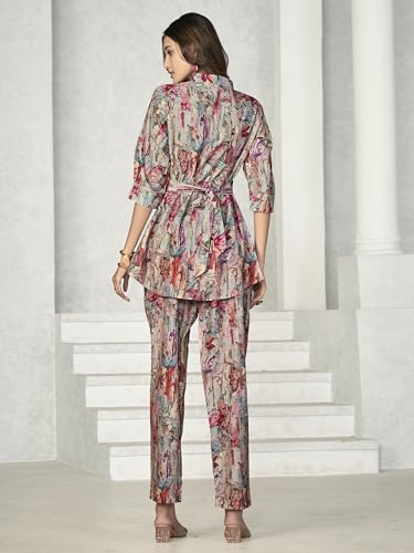 Image of NAINVISH Women Muslin Floral Co-Ord Set | Ethnic | Casual Wear Pant Top Set | Fancy | Full Pair Set | Kurtis Sets | Kurta Pant Set