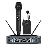 Hiberr Vocal Wireless Microphone, Dual Channel UHF Wireless Mic 2x60 Adjustable Frequencies, 300Ft R