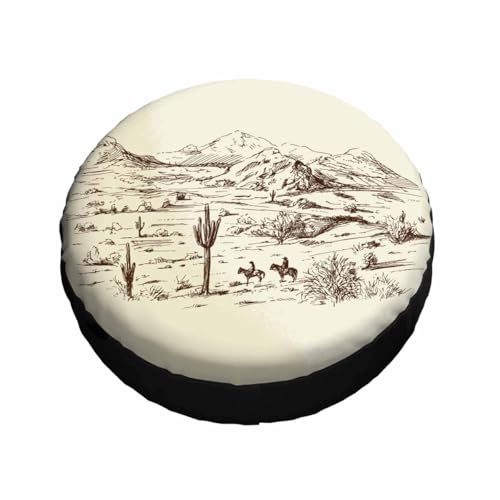 Image of Cowboys Spare Tire Cover Wild West Desert Horse Riding Animal Cactus Lanscape Prairie Hill Wheel Covers for RV Tires Camper Tire Case Protectors for Trailer Rv SUV Truck Travel Trailer 17 in