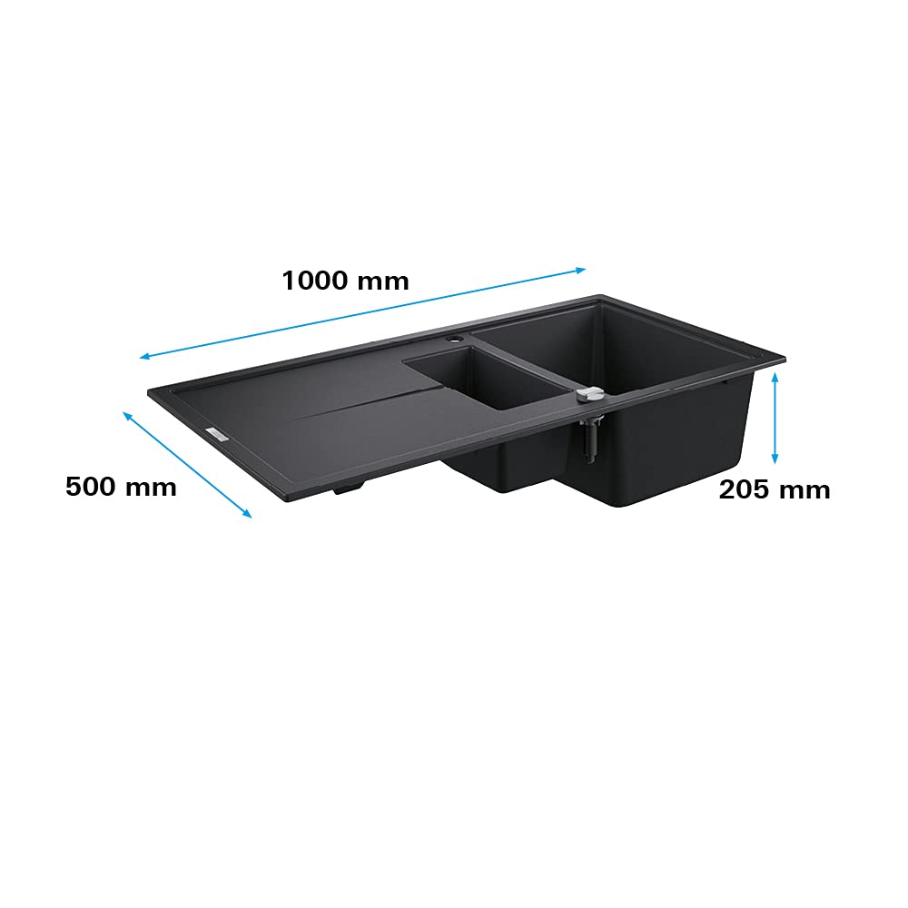 Evier composite avec égouttoir K400 1000 x 500 mm Noir Granite 31642AP0 (Import Allemagne)