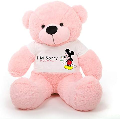 Hug'n'Feel® Soft Toys Big Teddy Bear Wearing I'm Sorry T-Shirt 5 feet Pink_T Shirt_ I'm Sorry Plush & Stuffed Toys