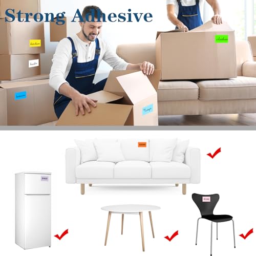 STARLIBOO Colored Labels Stickers 3 x 2 Inch, Rectangle Moving Labels Stickers, 750Pcs Garage Sale Price Sticker, Adhesive Moving Label for Boxes(3 Rolls, Yellow/Fluorescent Green/Orange)