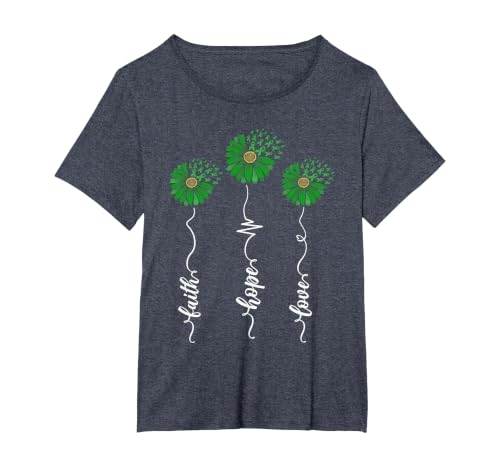 Mental Health Awareness Faith Hope Love Flower Women Kid Men T-Shirt, Women's Plus, Heather Blue, 5X