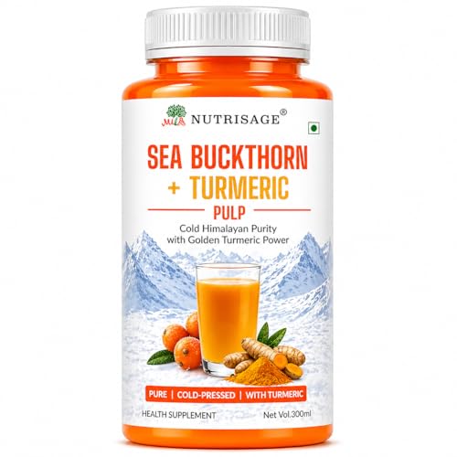 Image of Sea Buckthorn + Turmeric Pulp | Cold Pressed Himalayan Wellness Drink | Rich in Omega 3,6,7,9, Curcumin & Vitamin C | No Added Sugar | Antioxidant Rich | 300ml