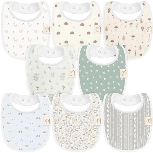 Image of 8-Pack Organic Baby Bibs for Boys, Girls - Soft Cotton Drooling and Teething Baby Bibs, Baby Girl Bibs, Baby Boy Bibs, Baby Drool Bibs for Baby Girl, Boy, Newborn Infant Bibs (Prairie)
