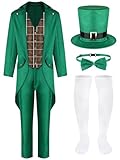 Shihanee 5 Pieces Green Leprechaun Adult Costume St. Patrick's Day Costume Green Irish Paddys for Men Adult(Small)