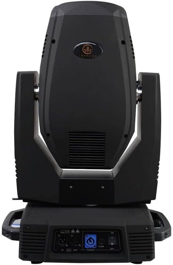 Back view of the IMRELAX 350W 17R Beam Spot Wash Moving Head Stage Light, showing DMX and power connections