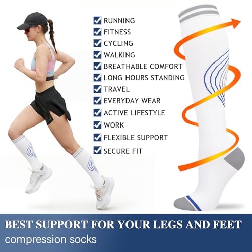 Image of 3 Pairs Knee High Graduated Compression Socks For Women and Men - Best Medical, Nursing, Travel & Flight Socks - Running & Fitness - 15-20mmHg