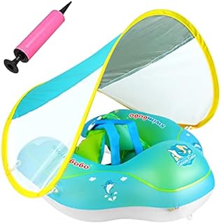SHENGMEI Baby Swimming Float with Canopy, Baby Swim Float for Age of 3-36 Months, Inflatable Baby Swimming Ring Inflatable Pool Float with Pump & Repair Subsidy