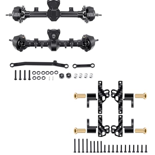 RCLIONS Aluminum Front&Rear Axles +4mm Extended with Carbon Fiber Shock Flex Blades for 1/24th Axial SCX24