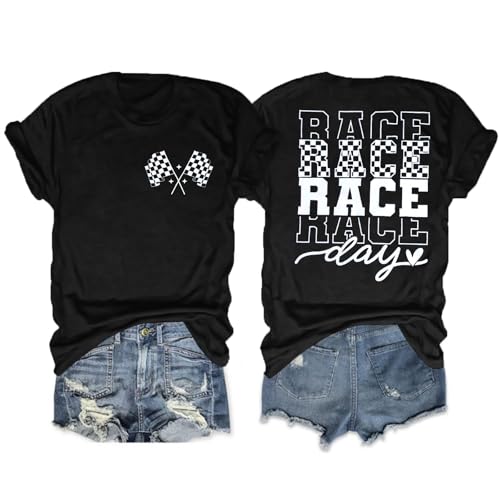 Race Day Shirts Flag Racing Outfits Women Funny Racing Flag Shirts Short Sleeve Tops