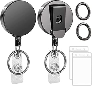 Toplive Retractable Badge Holders Reel (2 Pack), Heavy Duty Metal ID Badge Holders,with [Carabiner] [Key Chain Keychain] and [ID Card Holders] 26.8 inches Reinforced Wire Cord
