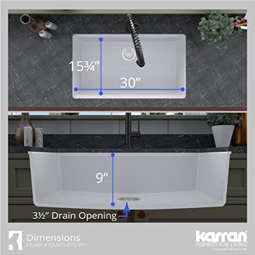 Karran Quws-875 Undermount 32.5 In. Large Single Bowl Quartz Workstation Kitchen Sink In White #TOP5