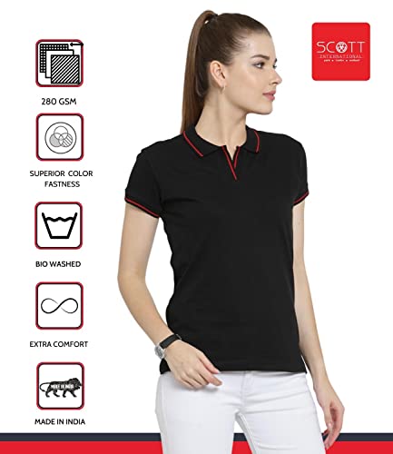 Image of Scott International Women's Regular Fit 100% Pure Organic Cotton Polo T-Shirt | Womens Polo Collar Neck T-Shirt | Cotton Plain Polo Neck Half Sleeve T-Shirt | Tshirts for Women