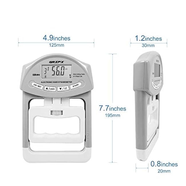 GRIPX Digital Hand Dynamometer Grip Strength Measurement Meter Auto Capturing Electronic Hand Grip Power 198Lbs / 90Kgs