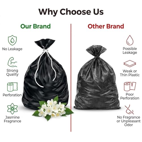 Image of KATS GLOBAL Premium (Jasmine Fragrance) Scented Garbage Bags | Medium 19 X 21 Inches | 180 Bags (30 Bags X 6 Rolls) | Dustbin Bag /Trash Bag | (Black) - Easy Dispensing