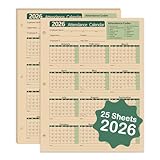 VistaRise 2026 Attendance Calendar - Employee Attendance Tracker Record Cards, 3-Hole Punched for Binder, Thick Cardstock, 8.5 x 11 in (Letter Size), Pack of 25 Sheets