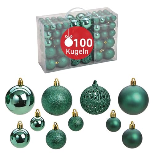 WOMA Christbaumkugeln Set Grün & 22 weiteren Farben - 50er & 100er Weihnachtskugeln Set - Weihnachtskugeln Kunststoff - Weihnachtsbaum Deko & Christbaumschmuck