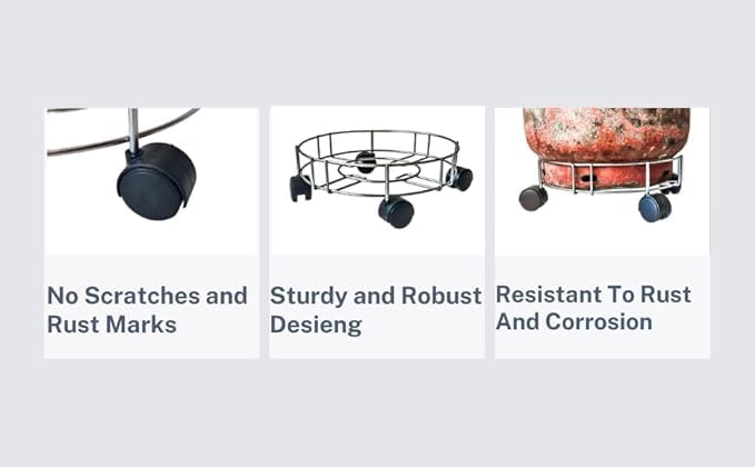Image of Gas Cylinder Trolley with Wheel | LPG Stainless Steel Cylinder Stand with Rubber Protection for Daiy Kitchen Use | 4 Plastic Wheels Easily Movable Trolley (Wired Trolley)