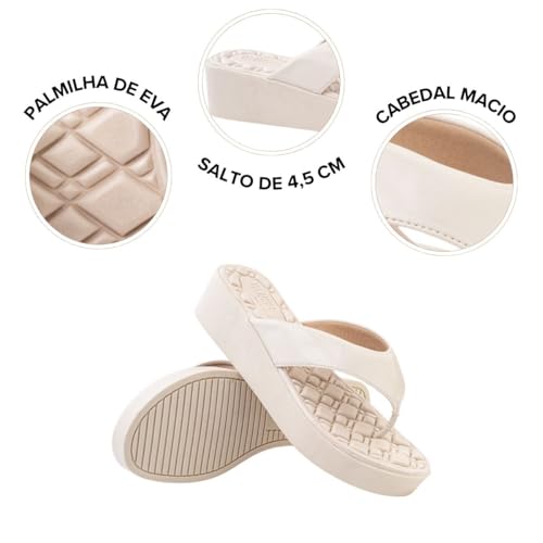 Tamanco Ortopédico Feminino Anabela Dedo Plataforma Confortável Versátil Via Angel 8504 (Off White,