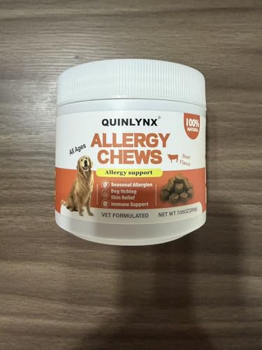 Quinlynx Allergy Chews for Dogs, Dog Probiotics, Yeast Support, Itchy Skin & Ears Relief, Hot Spots Support, for All Breeds & Sizes, 200 Soft Treats