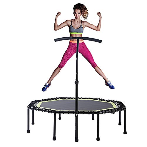 Gulujoy Foldable Mini Trampoline Silent Spingfree Fitness Rebounder with Adjustable Handle Bar