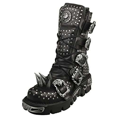New Rock Black Men Boots Metallic Collection Heavy Punk Spikes M.1535-S1 (Numeric_44)