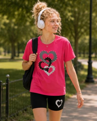 Image of 9-16Y Tween Girl Clothes 2 Piece Short Sleeve Heart Print Top and Shorts Teen Girl Summer Outfits Short Set