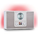 auna Scala VCD-IR - Radio WiFi Digital, Internet Radio, Sintonizador Dab/Dab+/FM, Bluetooth, Reproductor CD, USB, AUX, 2 x 10W RMS, Posible Montaje en Pared, Pantalla TFT 2,4'', Luz LED, Blanco