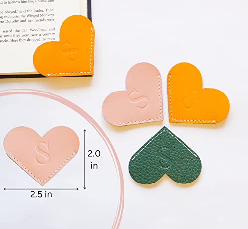 Pqbees Personalized Leather Handmade Corner Bookmarks(3 Pcs), 26 Letters Leather Heart Shape Corner Page Bookmark, Cute Bookmarks For Book Reading Lovers Meaningful Gift(S) #TOP1