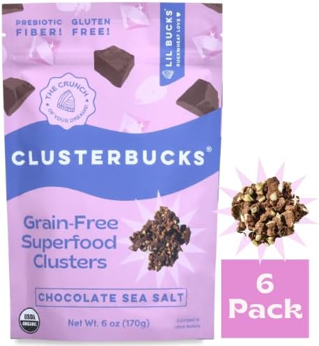 Clusterbucks Superfood Clusters – Grain-Free, Keto-Friendly Granola with Regeneratively Grown Sprouted Buckwheat– Gluten-Free, Low-Carb, Organic Healthy Snack (6 Ounce (Pack of 6), Chocolate Sea Salt)