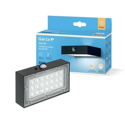 Garza - Aplique de Exterior Solar LED 4000K – Iluminación Dual 140º/70º, 35h Autonomía, Sensor de Movimiento, IP65, 25m² Cobertura, Diseño Minimalista para Exterior. Instalación en pared.