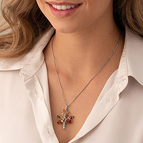PEORA Genuine Baltic Amber Tree of Life Pendant Necklace and Adjustable Bracelet 925 Sterling Silver, Rich Multiple Colors, 100% Natural from Baltic Region, Real Baltic Amber Jewelry for Adults2