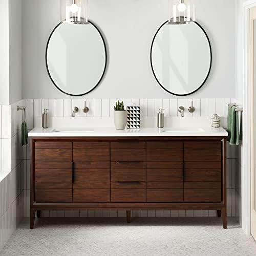 Signature Hardware 482526 Aliso 72" Free Standing Double Basin Vanity Set with Teak Cabinet, Vanity Top, and Rectangular Porcelain Undermount Sink - Java/Arctic White