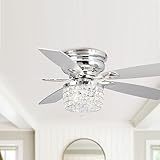 Parrot Uncle 52' Chrome Crystal Flush Mount Ceiling Fan with Light Kit and Remote