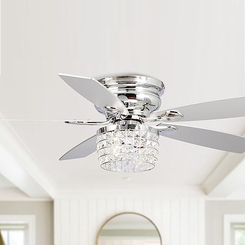 Parrot Uncle 52" Chrome Crystal Flush Mount Ceiling Fan with