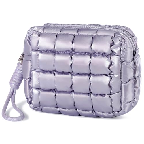 Unilily Quilted Makeup Bag Puffy Cosmetic Bag Cute Puffer Travel Toiletry Bag for Women, Small Makeup Pouch for Purse Quilted Cosmetic Pouch for Essentials Toiletries, Gift for Women, Girls