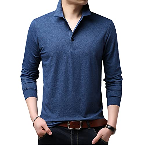 Polo homme manches longues bleu coton idéal pour le bureau