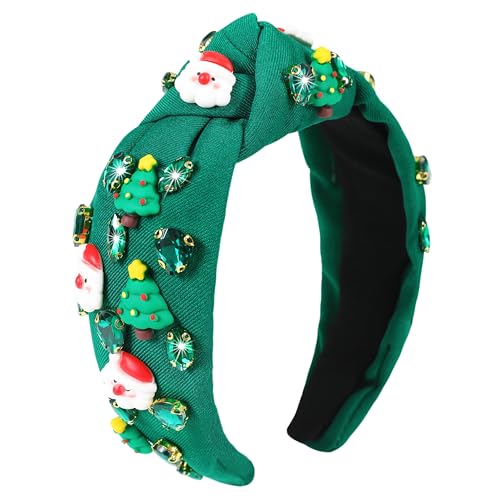 Gmmidea Christmas Jeweled Headbands for Women Girls Festive Christmas Hair Accessories Xmas Tree Santa Knotted Headband Beaded Rhinestone Wide Twist Hairband Holiday Party Gifts