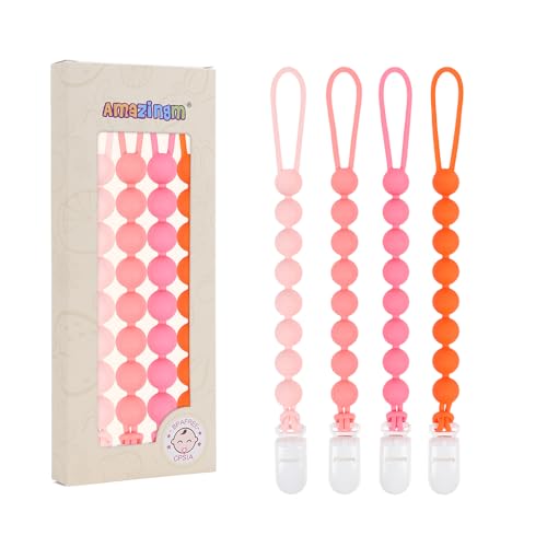 Image of 4 Pcs Yellow Baby Silicone Teething Pacifier Clip,One-piece Design,Woven Shape,BPA Free.