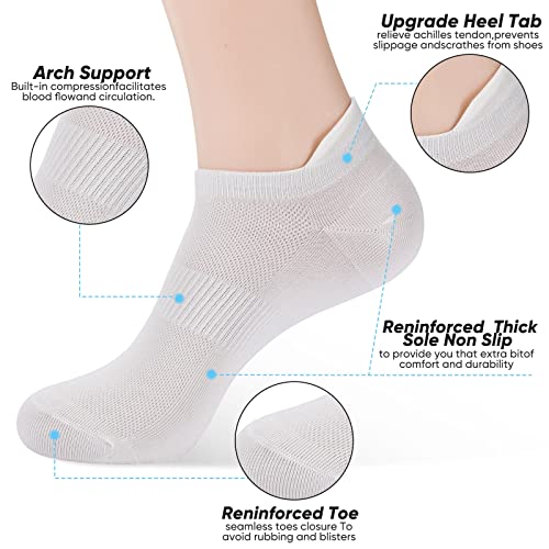 Image of ATBITER Ankle Socks Womens and Men Thin Athletic Running Low Cut No Show Socks With Heel Tab 6-12 Pairs | White Short Summer Athletic Running Yoga Pilates Workout Sneaker Socks Lightweight Non Slip Size 7-9 9-11