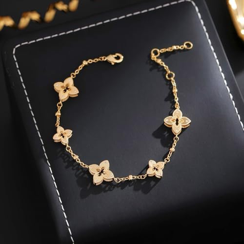18K Gold Plated Clover Bracelet for Women, Hollow Four Leaf Clover Bracelet, Cross Flower Chain, Jewelry Gift for Birthday Valentine2