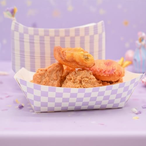 Yaure Joy No Folding Required 50 Pcs 2lb Gingham Party Supplies Disposable Paper Food Trays for Shower Wedding Tea Party Supplies Nacho Snack (Light Purple) by Yaure Joy - Used condition - Image 4